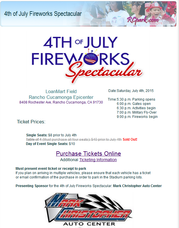 Rancho Cucamonga 4th of July Fireworks Celebration